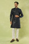 Buy_Arihant Rai Sinha_Blue Velvet, Polyester Embroidery Sherwani And Polo Pant _at_Aza_Fashions