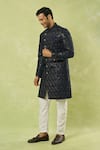Buy_Arihant Rai Sinha_Blue Velvet, Polyester Embroidery Sherwani And Polo Pant _Online_at_Aza_Fashions