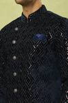 Shop_Arihant Rai Sinha_Blue Velvet, Polyester Embroidery Sherwani And Polo Pant _Online_at_Aza_Fashions
