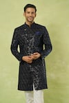 Arihant Rai Sinha_Blue Velvet, Polyester Embroidery Sherwani And Polo Pant _at_Aza_Fashions
