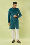 Shop_Arihant Rai Sinha_Green Velvet, Polyester Solid Sherwani And Pant Set _Online_at_Aza_Fashions