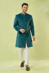 Buy_Arihant Rai Sinha_Green Velvet, Polyester Solid Sherwani And Pant Set _at_Aza_Fashions