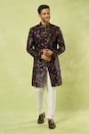 Buy_Arihant Rai Sinha_Wine Velvet, Polyester Embroidery, Sequins Sherwani With Polo Pant _at_Aza_Fashions