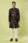 Arihant Rai Sinha_Blue Velvet, Polyester Embroidery, Sequins Sherwani And Polo Pant _Online_at_Aza_Fashions