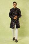 Buy_Arihant Rai Sinha_Blue Velvet, Polyester Embroidery, Sequins Sherwani And Polo Pant _Online_at_Aza_Fashions
