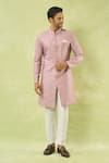Buy_Arihant Rai Sinha_Pink Silk, Polyester, Viscose Embroidery, Sequins Onion Sherwani And Polo Pant _at_Aza_Fashions