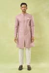 Arihant Rai Sinha_Pink Silk, Polyester, Viscose Embroidery, Sequins Onion Sherwani And Polo Pant _at_Aza_Fashions