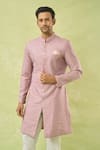 Buy_Arihant Rai Sinha_Pink Silk, Polyester, Viscose Embroidery, Sequins Onion Sherwani And Polo Pant 