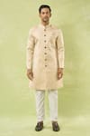 Buy_Arihant Rai Sinha_Gold Jacquard, Polyester, Viscose Embroidery Woven Sherwani And Polo Pant _Online_at_Aza_Fashions
