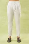 Arihant Rai Sinha_Cream Linen, Polyester, Viscose Floral Leaf Pattern Sherwani With Polo Pant _Online_at_Aza_Fashions