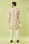 Shop_Arihant Rai Sinha_Cream Linen, Polyester, Viscose Floral Leaf Pattern Sherwani With Polo Pant _at_Aza_Fashions