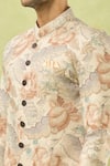 Arihant Rai Sinha_Cream Linen, Polyester, Viscose Floral Leaf Pattern Sherwani With Polo Pant _at_Aza_Fashions