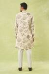 Shop_Arihant Rai Sinha_Cream Linen, Polyester, Viscose Embroidery Floral Woven Sherwani And Polo Pant Set _at_Aza_Fashions