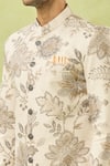 Arihant Rai Sinha_Cream Linen, Polyester, Viscose Embroidery Floral Woven Sherwani And Polo Pant Set _at_Aza_Fashions