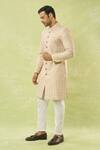 Arihant Rai Sinha_Cream Linen, Polyester, Viscose Embroidery Floral Woven Sherwani And Polo Pant Set _at_Aza_Fashions
