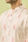 Spring Break_Pink Silk, Cotton Embroidery Leaf Kurta Set _Online_at_Aza_Fashions