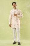 Buy_Spring Break_Pink Silk, Cotton Embroidery Leaf Kurta Set 