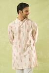 Shop_Spring Break_Pink Silk, Cotton Embroidery Leaf Kurta Set 