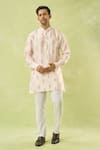 Buy_Spring Break_Pink Silk, Cotton Embroidery Leaf Kurta Set _at_Aza_Fashions