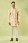 Spring Break_Beige Silk, Cotton Embroidery Leaf Kurta And Pant Set_at_Aza_Fashions