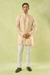 Buy_Spring Break_Beige Silk, Cotton Embroidery Leaf Kurta And Pant Set_at_Aza_Fashions