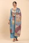 Mamicha_Blue Cotton Embroidery Round Neck Abstract Thread Kurta Set _at_Aza_Fashions
