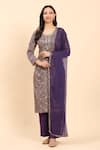 Buy_Mamicha_Purple Cotton Printed Diagonal Stripe Round Violet Embroidered Kurta Set _at_Aza_Fashions