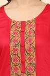 Shop_Mamicha_Red Cotton Embroidery Round Neck Placket Kurta Palazzo Set _Online_at_Aza_Fashions