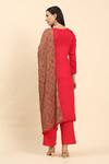 Shop_Mamicha_Red Cotton Embroidery Round Neck Placket Kurta Palazzo Set _at_Aza_Fashions