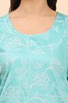 Mamicha_Blue Cotton Embroidery Round Neck Floral Vine Kurta Palazzo Set _Online_at_Aza_Fashions