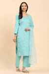 Mamicha_Blue Cotton Embroidery Round Neck Floral Vine Kurta Palazzo Set _at_Aza_Fashions