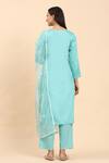 Shop_Mamicha_Blue Cotton Embroidery Round Neck Floral Vine Kurta Palazzo Set _at_Aza_Fashions