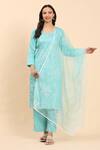 Buy_Mamicha_Blue Cotton Embroidery Round Neck Floral Vine Kurta Palazzo Set 