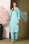 Buy_Mamicha_Blue Cotton Embroidery Round Neck Floral Vine Kurta Palazzo Set _at_Aza_Fashions