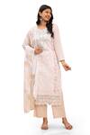 Buy_Mamicha_Beige Cotton Embroidery Round Neck Floral Kurta Palazzo Set _Online_at_Aza_Fashions