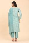 Shop_Mamicha_Blue Cotton Round Neck Paisley Embroidered Kurta Set With Dupatta _at_Aza_Fashions