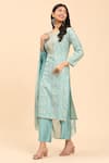 Mamicha_Blue Cotton Round Neck Paisley Embroidered Kurta Set With Dupatta _at_Aza_Fashions