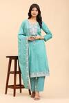 Buy_Mamicha_Green Cotton Beads, Embroidery Round Neck Thread And Kurta Set _at_Aza_Fashions