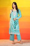 Shop_Mamicha_Green Cotton Beads, Embroidery Round Neck Thread And Kurta Set _Online_at_Aza_Fashions