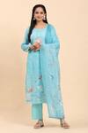 Mamicha_Blue Cotton Embroidery Round Neck Bird Motif Kurta Set _at_Aza_Fashions