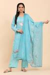 Buy_Mamicha_Blue Cotton Embroidery Round Neck Bird Motif Kurta Set 