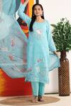 Buy_Mamicha_Blue Cotton Embroidery Round Neck Bird Motif Kurta Set _at_Aza_Fashions