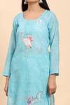 Shop_Mamicha_Blue Cotton Embroidery Round Neck Bird Motif Kurta Set 