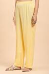 Buy_Mamicha_Yellow Cotton Pearls, Tassels V-neck Floral Embroidered Kurta Palazzo Set_Online_at_Aza_Fashions