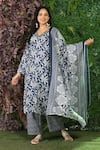 Buy_Mamicha_Blue Cotton Embroidery, Sequins, Cut Work, Floral Print Kurta Palazzo Set _at_Aza_Fashions
