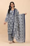 Mamicha_Blue Cotton Embroidery, Sequins, Cut Work, Floral Print Kurta Palazzo Set _at_Aza_Fashions