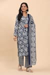 Buy_Mamicha_Blue Cotton Embroidery, Sequins, Cut Work, Floral Print Kurta Palazzo Set 