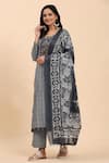 Mamicha_Gray Cotton Print Geometric Round Grey Embroidered Kurta Set With Dupatta _Online_at_Aza_Fashions