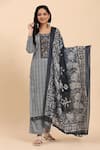 Shop_Mamicha_Gray Cotton Print Geometric Round Grey Embroidered Kurta Set With Dupatta _Online_at_Aza_Fashions