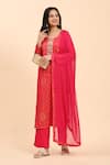 Shop_Mamicha_Pink Cotton Print Bandhani Round Embroidered Kurta Set _Online_at_Aza_Fashions